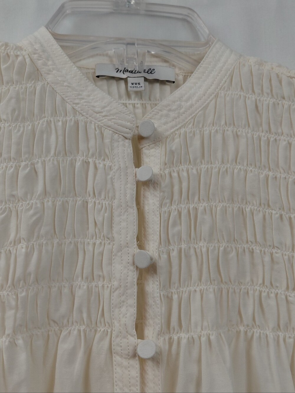 Madewell Smocked Top Cotton Silk Blend Size XXS Fresh Cream Blouse - Picture 8 of 10